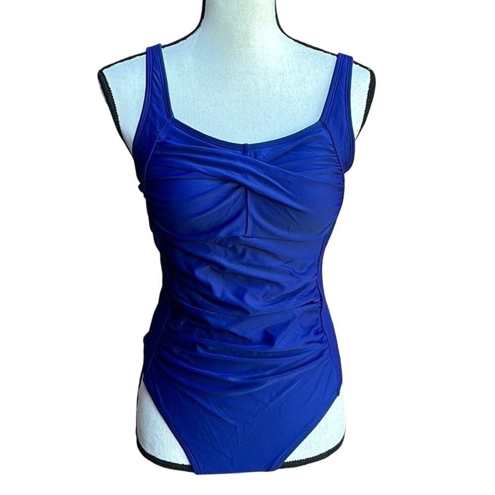 Beautikini Ruched One Piece Swimsuit Blue Tummy Control Slimming M NWT